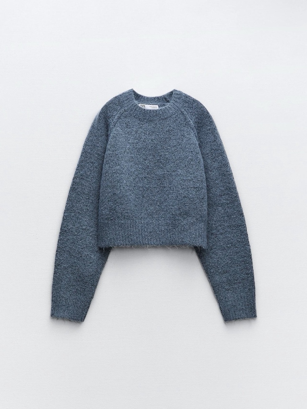Zara Cropped Crewneck Sweater in Heathered Slate Blue